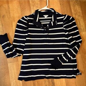 Crown & Ivy Navy and White Striped Polo